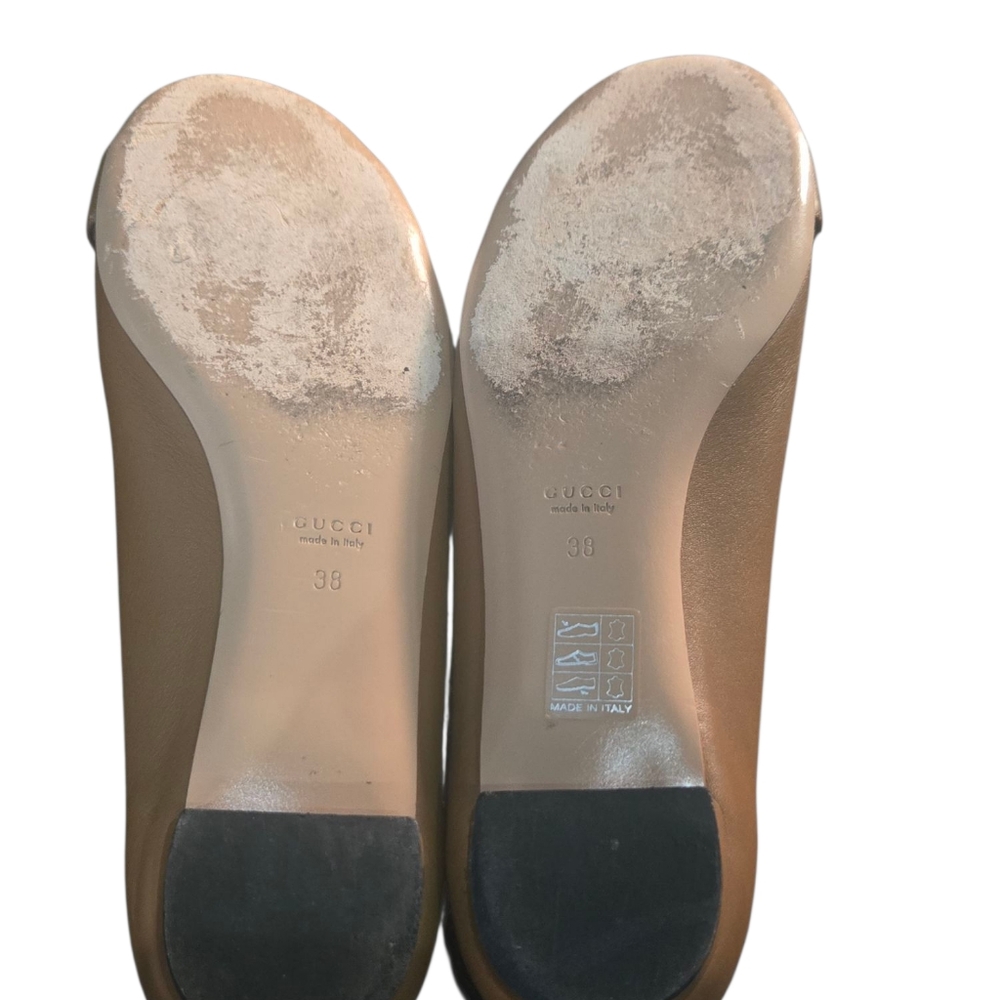 Gucci Sachalin Ballet Flat Taupe Leather Silver Logo Sz 38 - Picture 11 of 13